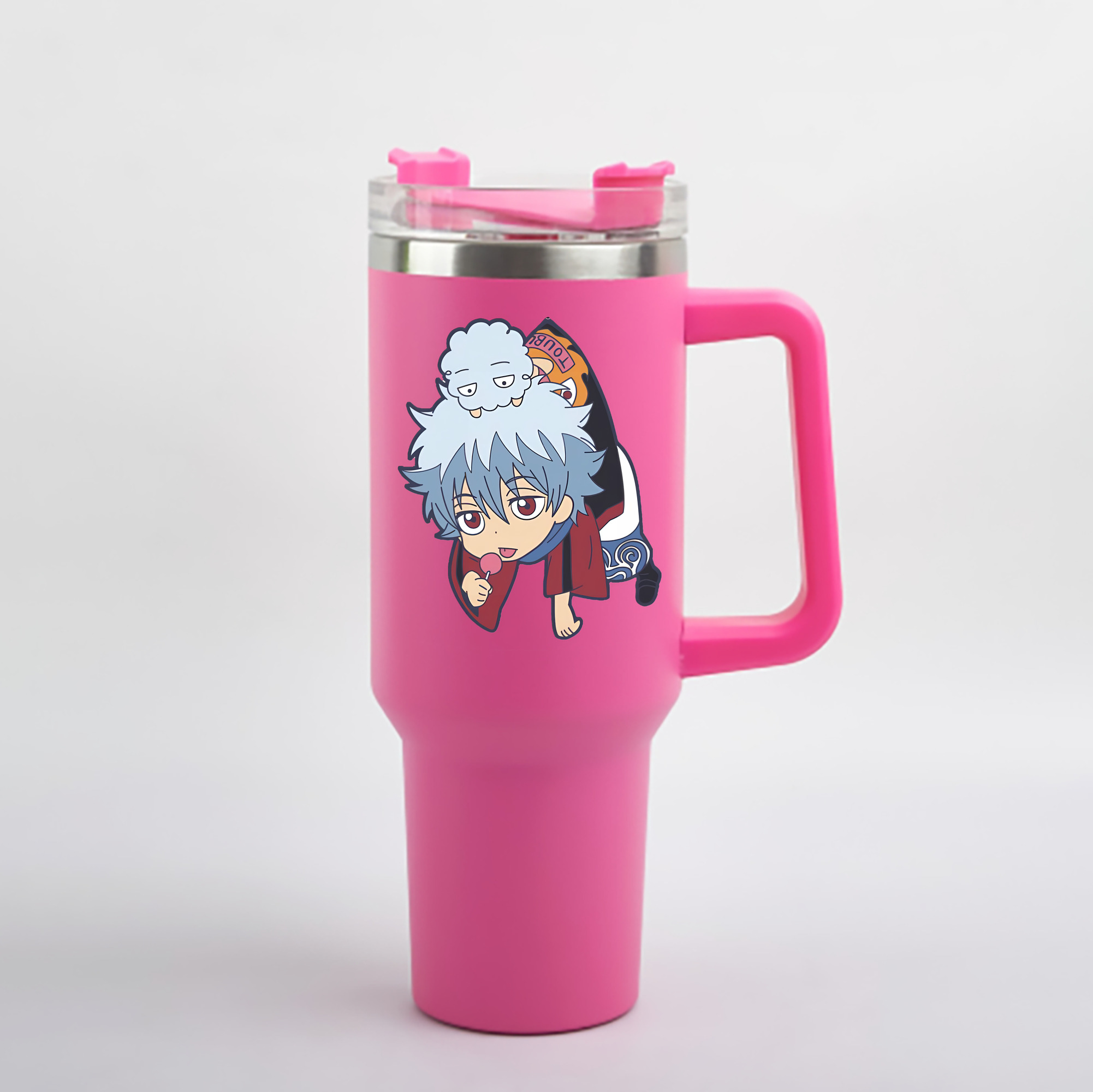 （画像用） ぎんたま 坂田銀時（さかたぎんとき） 神楽 志村新八（しむら しんぱち） GINTAMA Sakata Gintoki Kagura Shimura Shinpachi 1200mL車用タンブラー - クリスタルステッカー（プラスチックストロー付き）